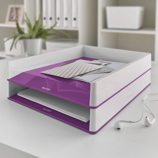 Leitz WOW Letter Tray Dual Colour White/Purple 53611062