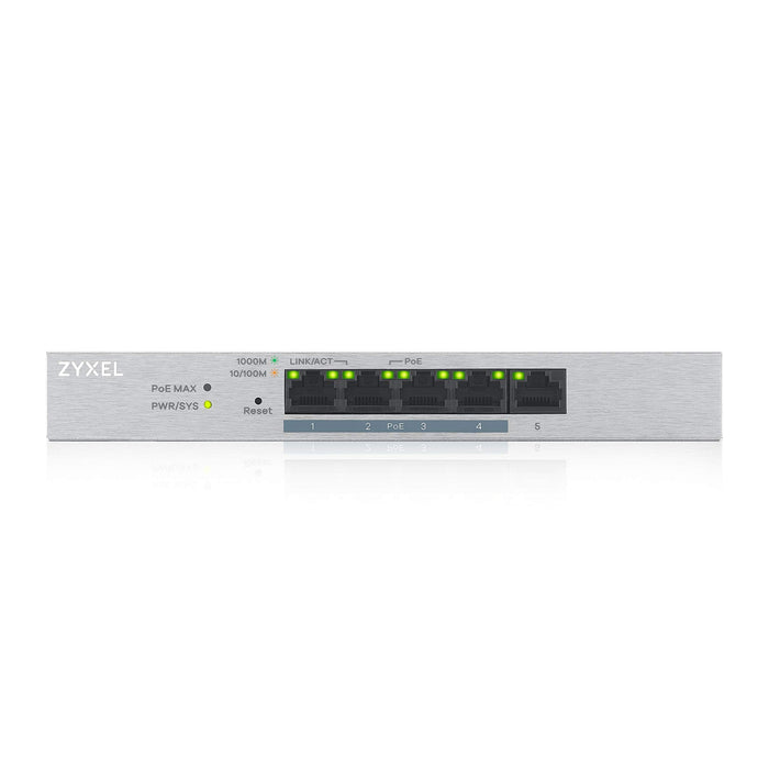 Best Value Zyxel 5-Port Gigabit Web Managed PoE+ Switch with 60 Watt Budget, 5 Year Warranty, UK Plug [GS1200-5HPv2]