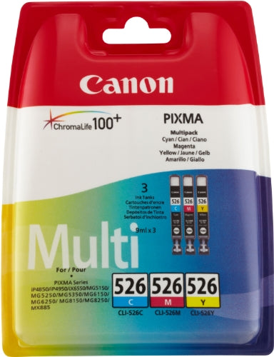 Canon CLI-526 - 4541B012 - 1 x Yellow,1 x Cyan,1 x Magenta - Ink tank - For PIXMA iP4950,iX6550,MG5250,MG5350,MG6150,MG6250,MG8150,MG8250,MX715,MX885,MX895