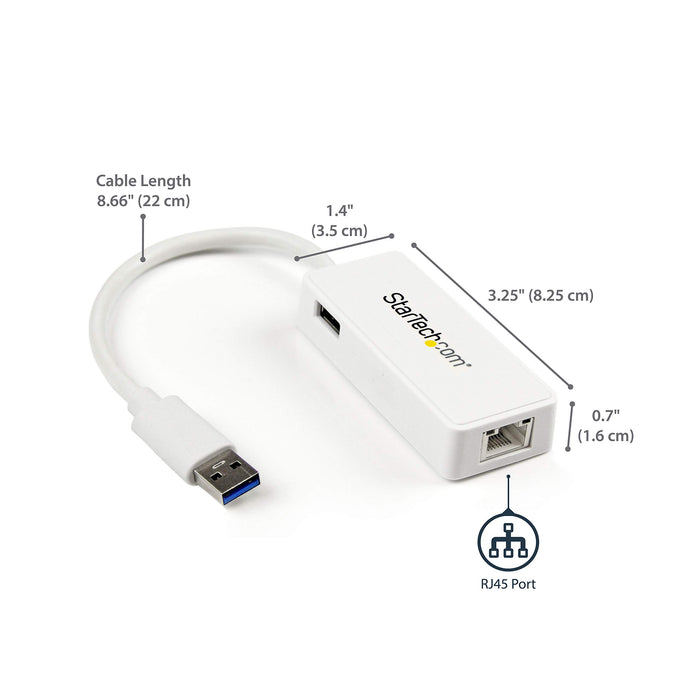 Best Value StarTech.com USB31000SPTW USB 3.0 to Gigabit Ethernet Adapter NIC with USB Port (White), USB 3.0 NIC, 10/100/1000 Mbps USB 3.0 LAN Adapter