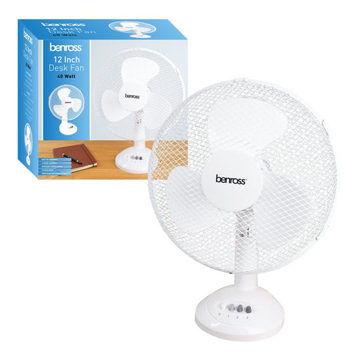 ValueX 12 Inch/305mm 3 Speed Tilting Oscillating Desk Fan White - 43920