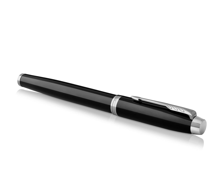 Best Value Parker IM Fountain Pen, Black Lacquer Chrome Trim, Medium Nib with Blue Ink Refill (1931651)