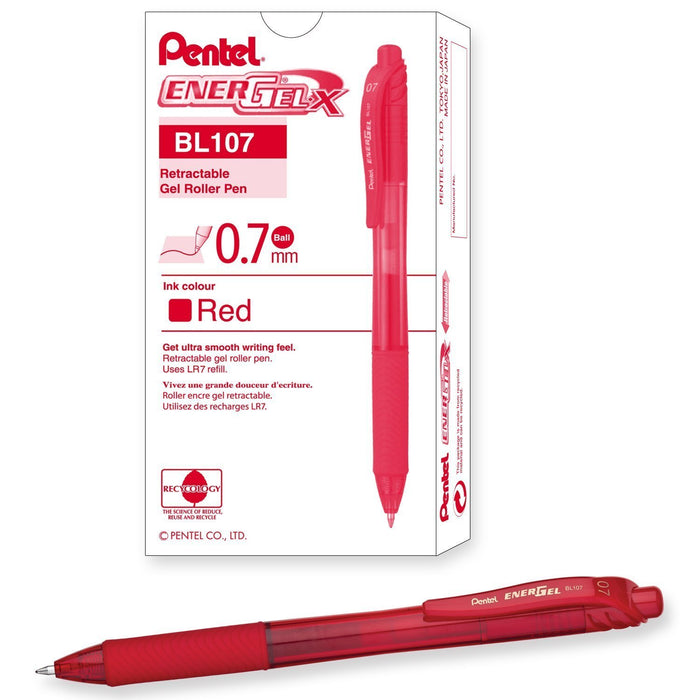 Best Value Pentel Energel-BL107-BX Tip Retractable Pen, 0.7 mm - Red (Pack of 12)