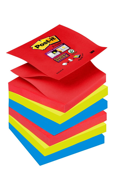 Best Value Post-it Super Sticky Z-Notes, 76 mm x 76 mm, Bora Bora Colour Collection, 6 Pads, 90 Sheets per Pad