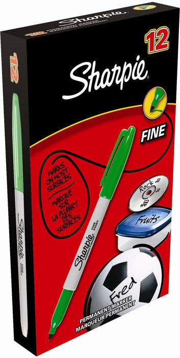 Best Value Sharpie Permanent Markers, Fine Tip, Green, Box of 12