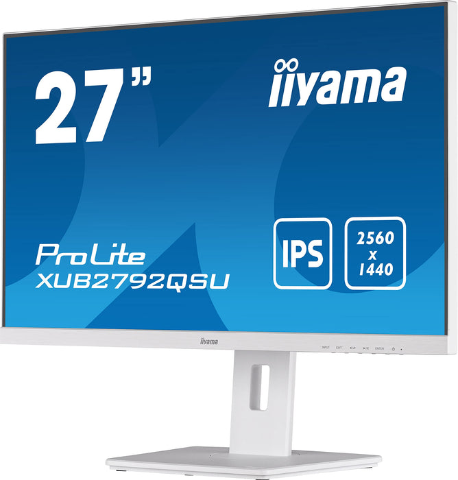 iiyama ProLite XUB2792QSU-W5 - LED monitor - 27" - 2560 x 1440 WQHD @ 75 Hz - IPS - 350 cd/m² - 1000:1 - 5 ms - HDMI, DVI, DisplayPort - speakers - matt white