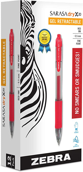 Zebra Sarasa Rapid Dry Roller Ball Gel Pen Red PK12