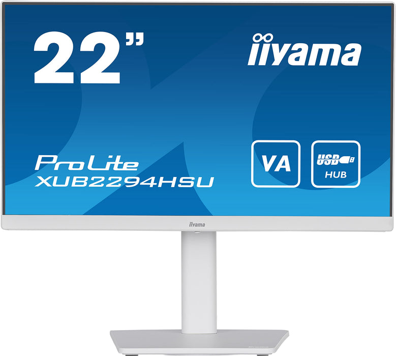 iiyama ProLite XUB2294HSU-W2 - LED monitor - 22" (21.5" viewable) - 1920 x 1080 Full HD (1080p) @ 75 Hz - VA - 250 cd/m² - 3000:1 - 1 ms - HDMI, DisplayPort, USB - speakers - matt white