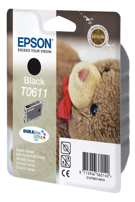 Best Value Epson T0611, Print Cartridge, 1 x Pigmented Black, 250 Pages, Blister with RF Alarm, Genuine, Amazon Dash Replenishment Ready