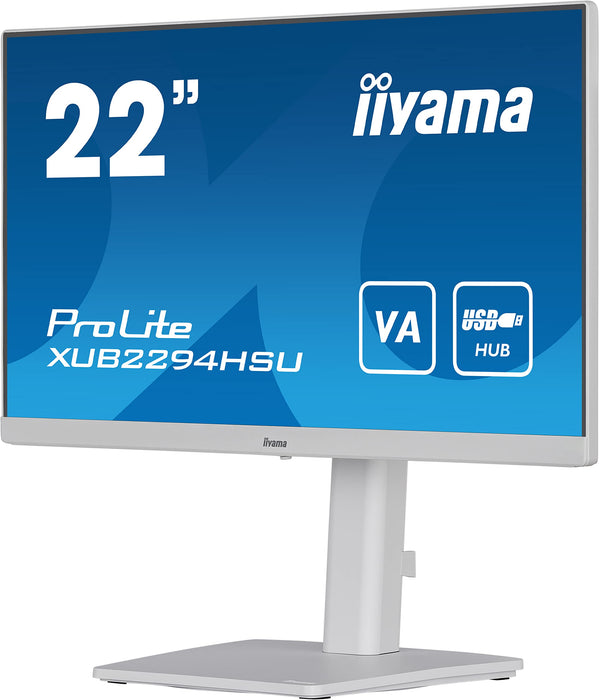 iiyama ProLite XUB2294HSU-W2 - LED monitor - 22" (21.5" viewable) - 1920 x 1080 Full HD (1080p) @ 75 Hz - VA - 250 cd/m² - 3000:1 - 1 ms - HDMI, DisplayPort, USB - speakers - matt white