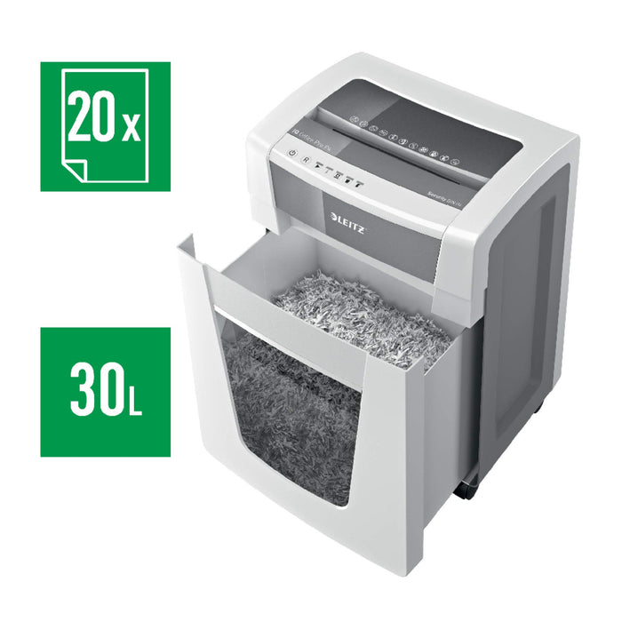 Best Value Leitz IQ Office Pro P4 Cross Cut Paper Shredder, Shreds 20 Sheets, 30 Litre Bin, White, 80061000