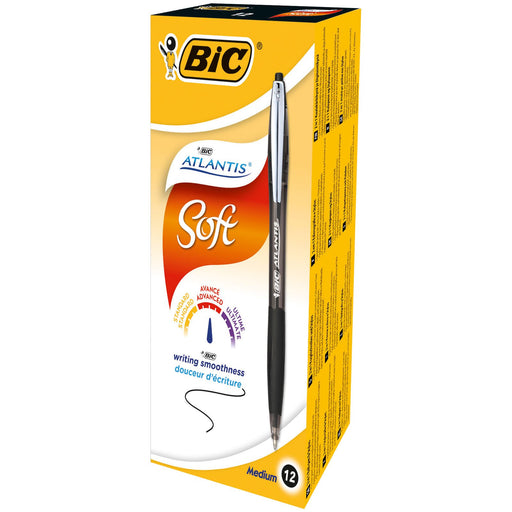 Best Value BIC Atlantis Soft Ball Pens Medium Point (1.0 mm) - Black, Box of 12