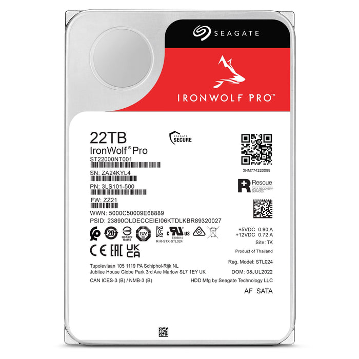 Seagate IronWolf Pro ST22000NA_GEN_NOTAX01 - Hard drive - 22 TB - internal - 3.5" - SATA 6Gb/s - 7200 rpm - buffer: 512 MB - with 3 years Seagate Rescue Data Recovery