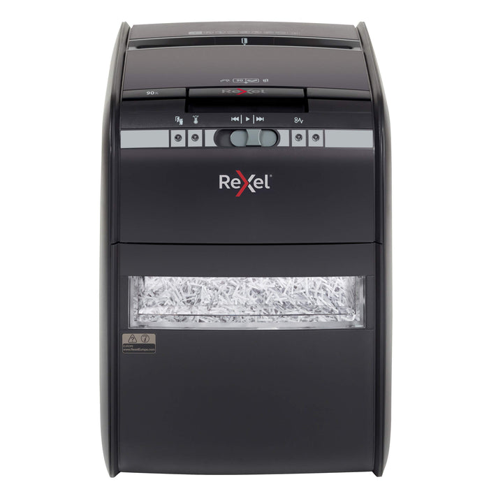 Best Value Rexel Auto+ 90X Auto Feed 60 Sheet Cross Cut Shredder for Home or Home Office (Occasional use), 20 Litre Bin, Includes Shredder Oil Sheet, Black, 2103080A