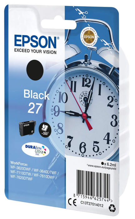 Best Value Epson C13T27014012 Alarm Clock No.27 Series Standard Ink Cartridge, Black, Genuine, Amazon Dash Replenishment Ready