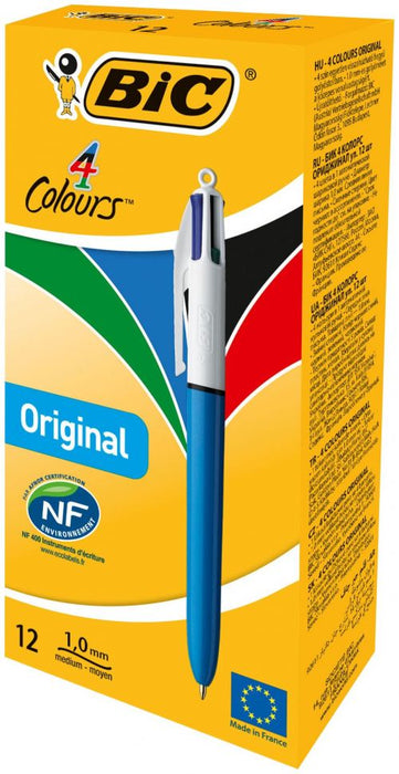 Bic 4 Colours Original Ballpoint Pen 1mm Tip 0.32mm Line Blue/White Barrel Black/Blue/Green/Red Ink (Pack 12)