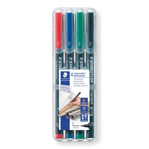 Best Value Staedtler 313 WP4 Lumocolor Universal Permanent Superfine Pens - Assorted Colours, Pack of 4