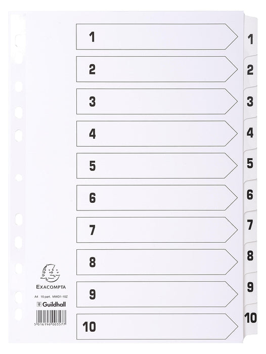 Best Value Exacompta Mylar Printed Indices, A4, 10 Parts (1-10) - White