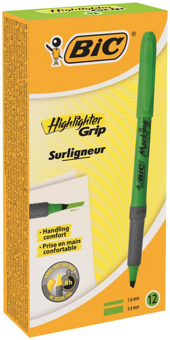 Best Value Bic Highlighter Grip Green PK12