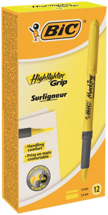 Best Value Bic Briteliner Grip Chisel Tip Highlighter Pen Yellow (PK12)