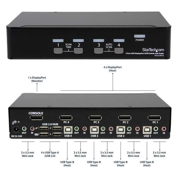 Best Value StarTech.com 4 Port DisplayPort KVM Switch w/ Audio & USB Hub - 4K 60Hz - Keyboard, Video, Mouse Computer Switch Box for DP Monitor (SV431DPUA2)