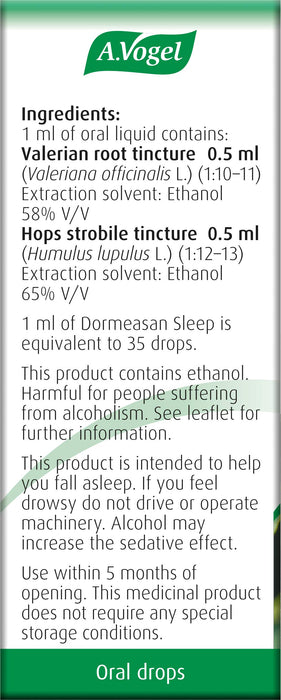 A.Vogel Dormeasan Sleep Valerian-Hops Oral Drops, Extracts of Fresh Valerian Root, Sleeping Aid (50ml)