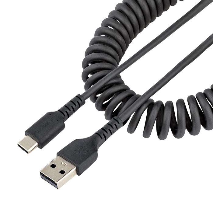 StarTech 0.5m USB A to C Coiled Heavy Duty Fast Charge and Sync Charging Cable