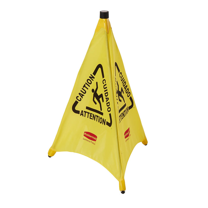 Best Value Rubbermaid Commercial 76 cm Pop Up Safety Cone with Multilingual Caution Imprint and Wet Floor Symbol - Yellow