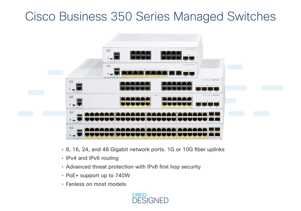 Cisco Business 350 Series 350-16FP-2G - Switch - L3 - Managed - 16 x 10/100/1000 (PoE+) + 2 x Gigabit SFP - rack-mountable - PoE+ (240 W)