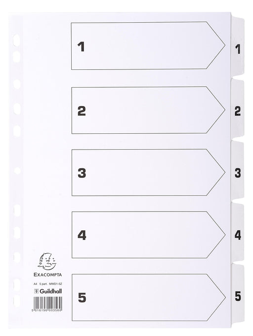 Best Value Exacompta Mylar Printed Indices, A4, 5 Parts (1-5) - White