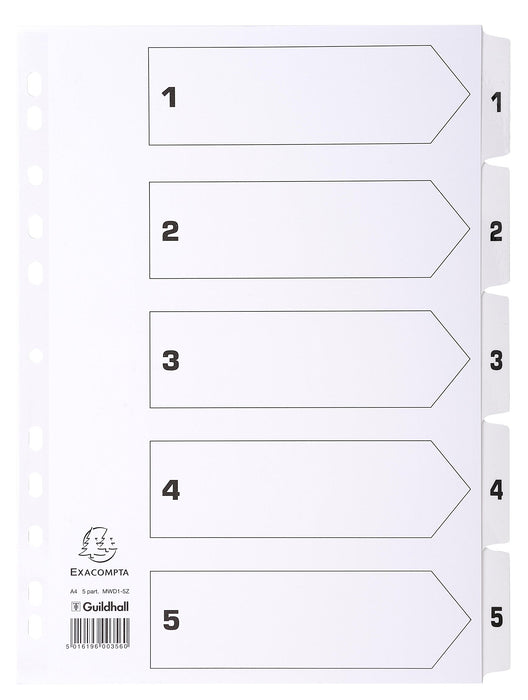 Best Value Exacompta Mylar Printed Indices, A4, 5 Parts (1-5) - White