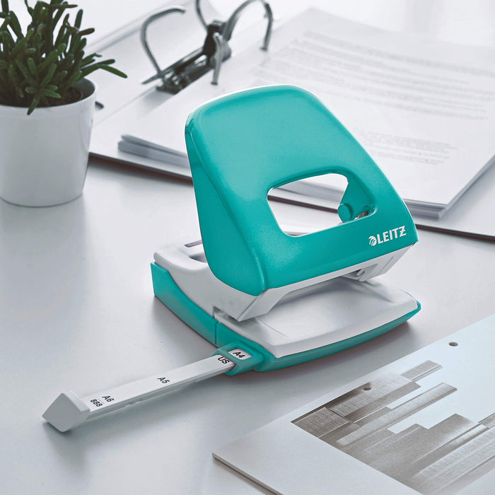 Best Value Leitz Hole Punch, 30 Sheets, Guide Bar with Format Markings, Metal, WOW Range, 50081051 - Ice Blue