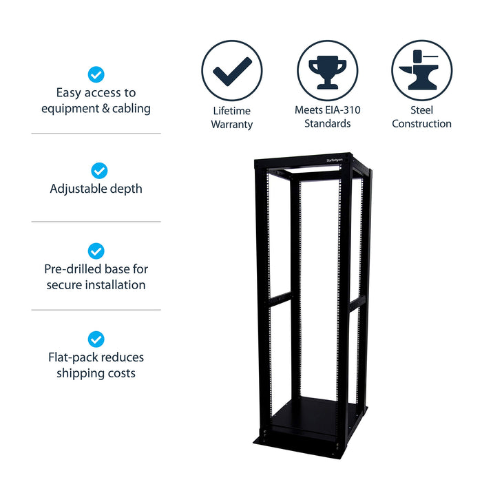 StarTech 36U Adjustable 4 Post Server Equipment Open Frame Rack Cabinet