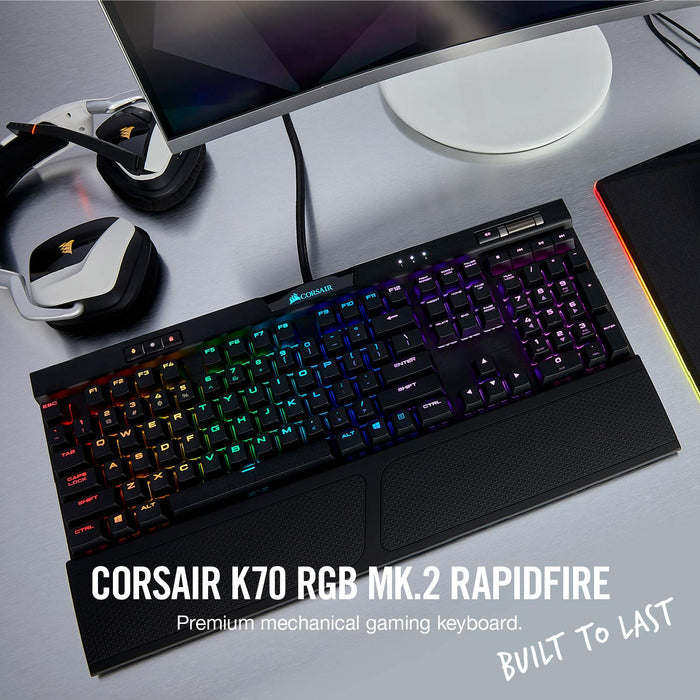 Best Value Corsair K70 RGB MK.2 Mechanical Gaming Keyboard (Cherry MX Speed Switches: Linear and Rapid, Per Key Multicolour RGB Backlighting, Aluminium Chassis, QWERTY UK Layout) - Black