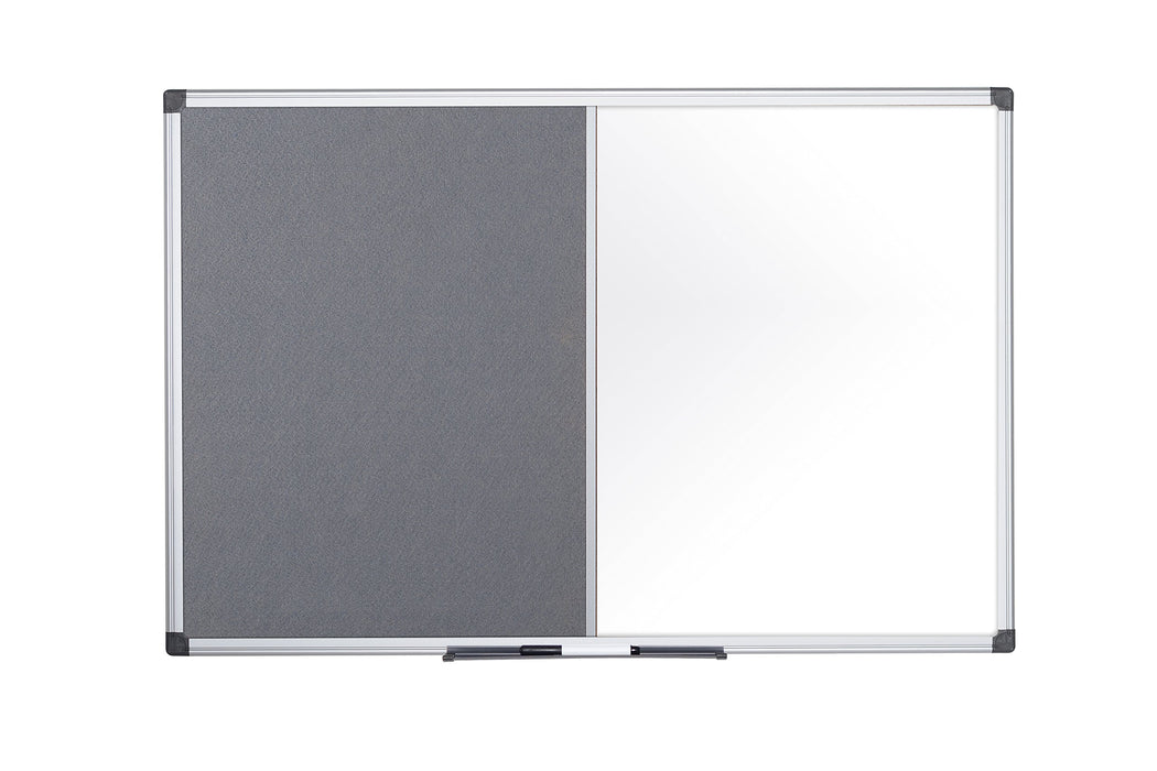 Best Value Bi-Office Combination Board Maya, Grey Felt/Melamine, Aluminium Frame, 90 x 60 cm