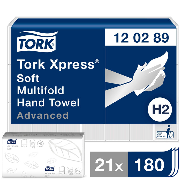 Best Value Tork 120289 Xpress Advanced Absorbent Multifold Soft Hand Paper Towel with H2 System, 21 x 180 Sheets, 25.5cm x 21cm