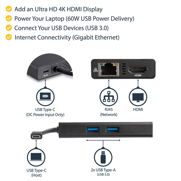 Best Value StarTech.com DKT30CHPD USB-C Multiport Adapter with 4K HDMI - 2x USB-A Ports - 60W PD - Black