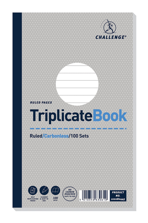 Best Value Challenge 210 x 130 mm Triplicate Book, Carbonless, 100 Pages, Pack of 5