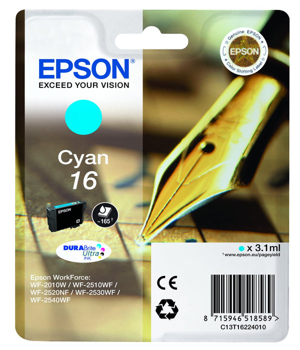 Best Value Epson C13T16224012 16 Series Ink Cartridge, Cyan, Genuine, Amazon Dash Replenishment Ready