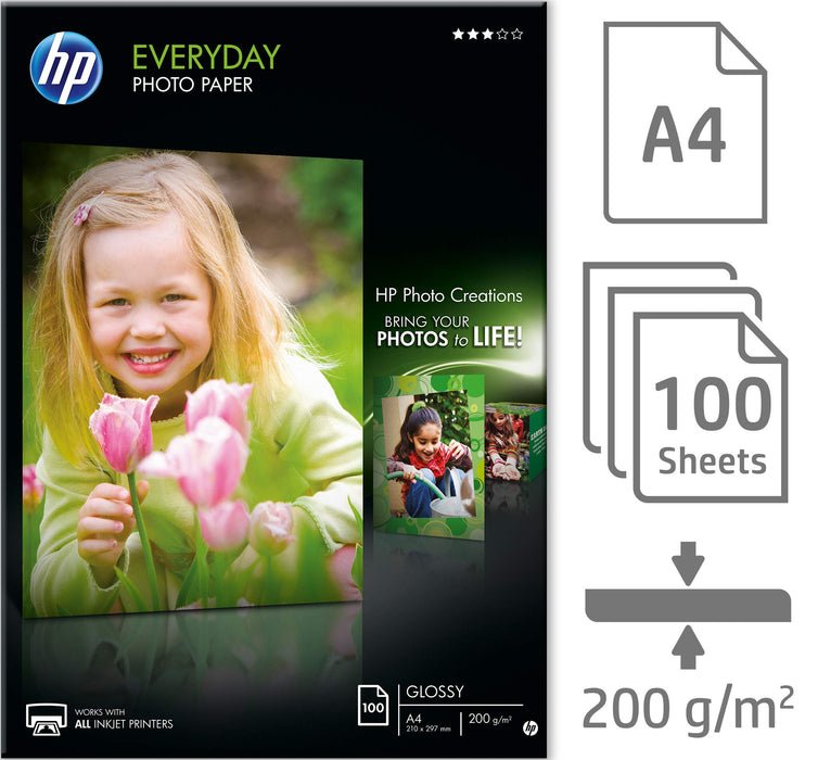 Best Value HP Q2510A, A4/210 x 297 mm, Everyday Glossy Photo Paper, 200 gsm, 100 Sheets