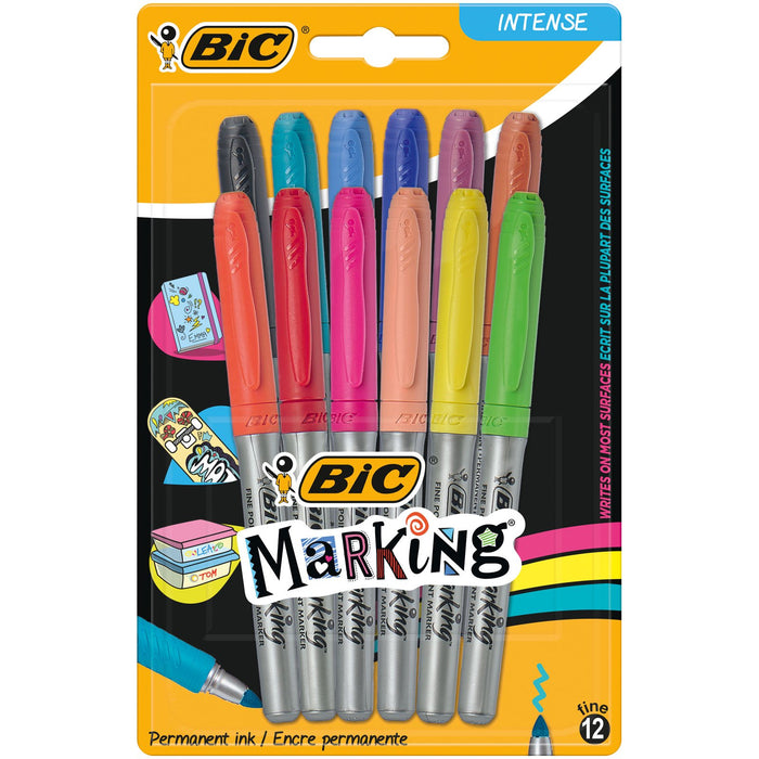 Best Value BIC Marking Permanent Markers - Assorted Intense Colours, Pack of 12