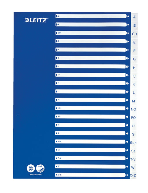 Best Value Leitz A4 A-Z Index, Heavy Duty Plastic and Cardboard, Blue/White