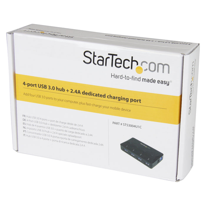 Best Value StarTech.com 4-Port USB 3.0 Hub plus Dedicated Charging Port - 1 x 2.4A Port - Desktop USB Hub and Fast-Charging Station (ST53004U1C)