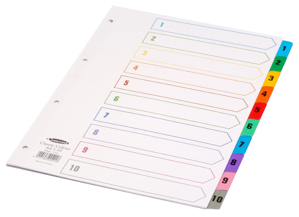 Best Value Concord Index Multicolour-tabbed Mylar-Reinforced 4 Holes 1-10 A4 White Ref CS4