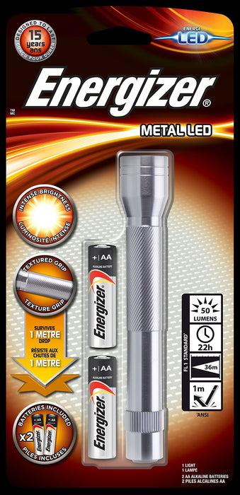 Best Value Energizer Metal LED Torch with 2 x AA Batteries Included