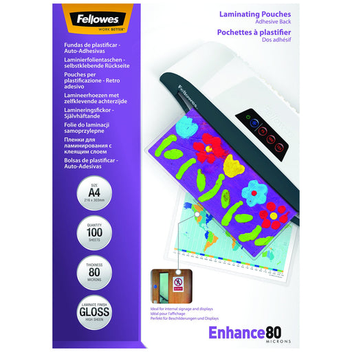 Best Value Fellowes A4 Laminating Pouches, Gloss, 160 Micron (2 x 80 Micron) Self adhesive, Pack of 100