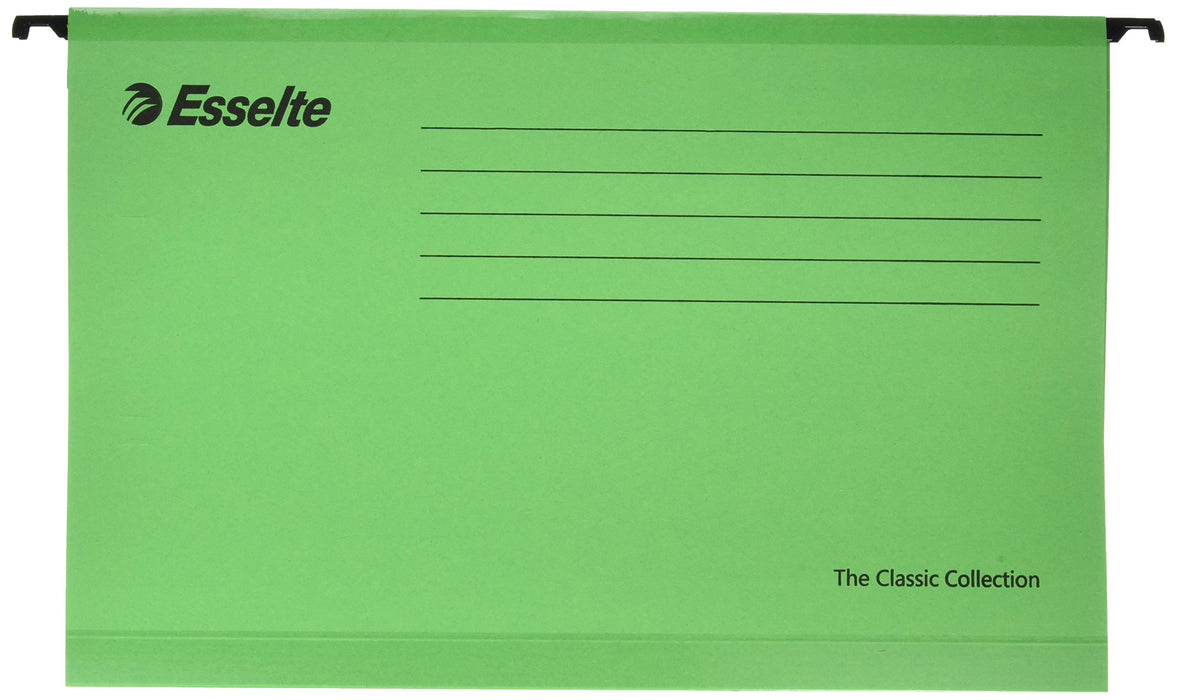 Best Value Esselte 90337 Classic Reinforced Suspension File, Foolscap, Tabs Included, Green, Pack of 25, 360 x 240 mm