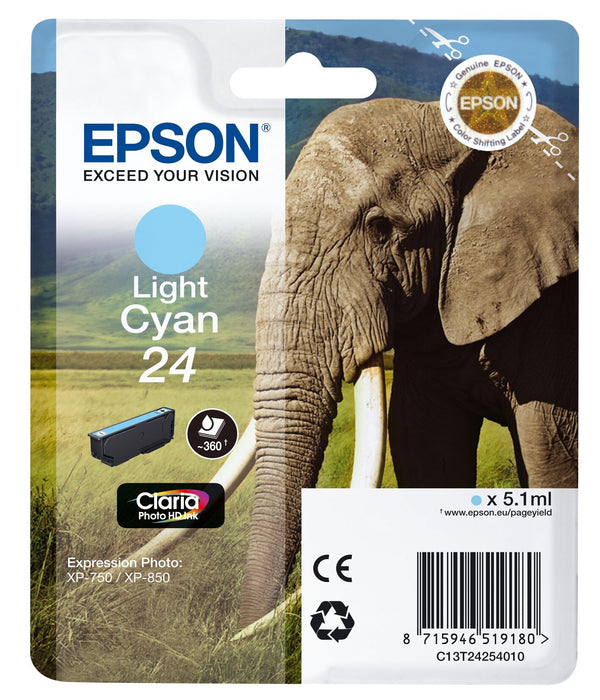 Best Value Epson C13T24254012 Claria Photo HD Ink Elephant 24 Series, Light Cyan, Genuine, Amazon Dash Replenishment Ready