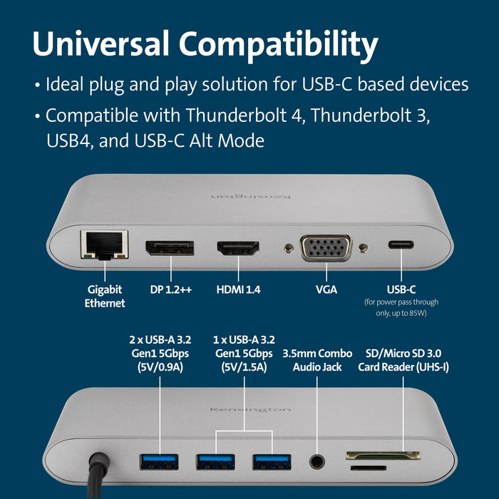 Kensington UH1440P - Docking station - USB-C 3.2 Gen 1 / Thunderbolt 3 / Thunderbolt 4 - VGA, HDMI, DP - GigE