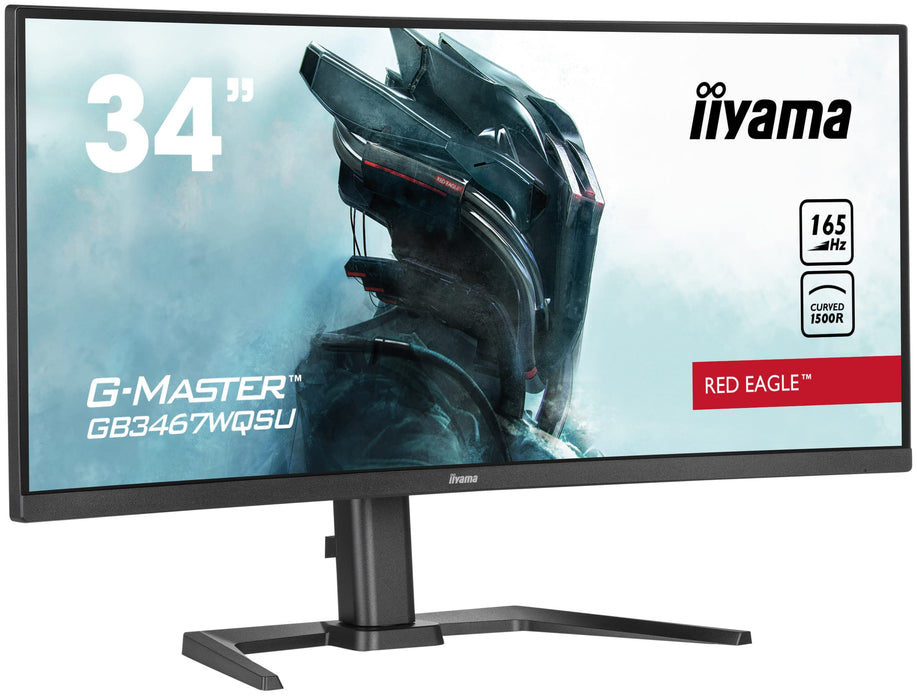 iiyama G-MASTER Red Eagle GB3467WQSU-B5 - LED monitor - curved - 34" - 3440 x 1440 UWQHD @ 165 Hz - VA - 550 cd/m² - 3000:1 - HDR400 - 0.4 ms - 2xHDMI, 2xDisplayPort - speakers - matte black